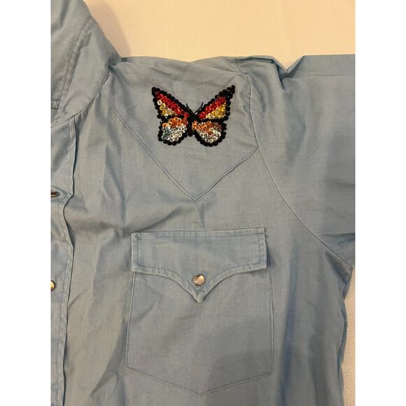Dickson-Jenkins Button Up Shirt Women Size Large Butterfly Sequin Applikue Snap - Picture 5 of 14